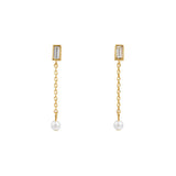 Baguette and Pearl Drop Earrings