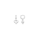 Heart Charm Huggie Hoops- Silver